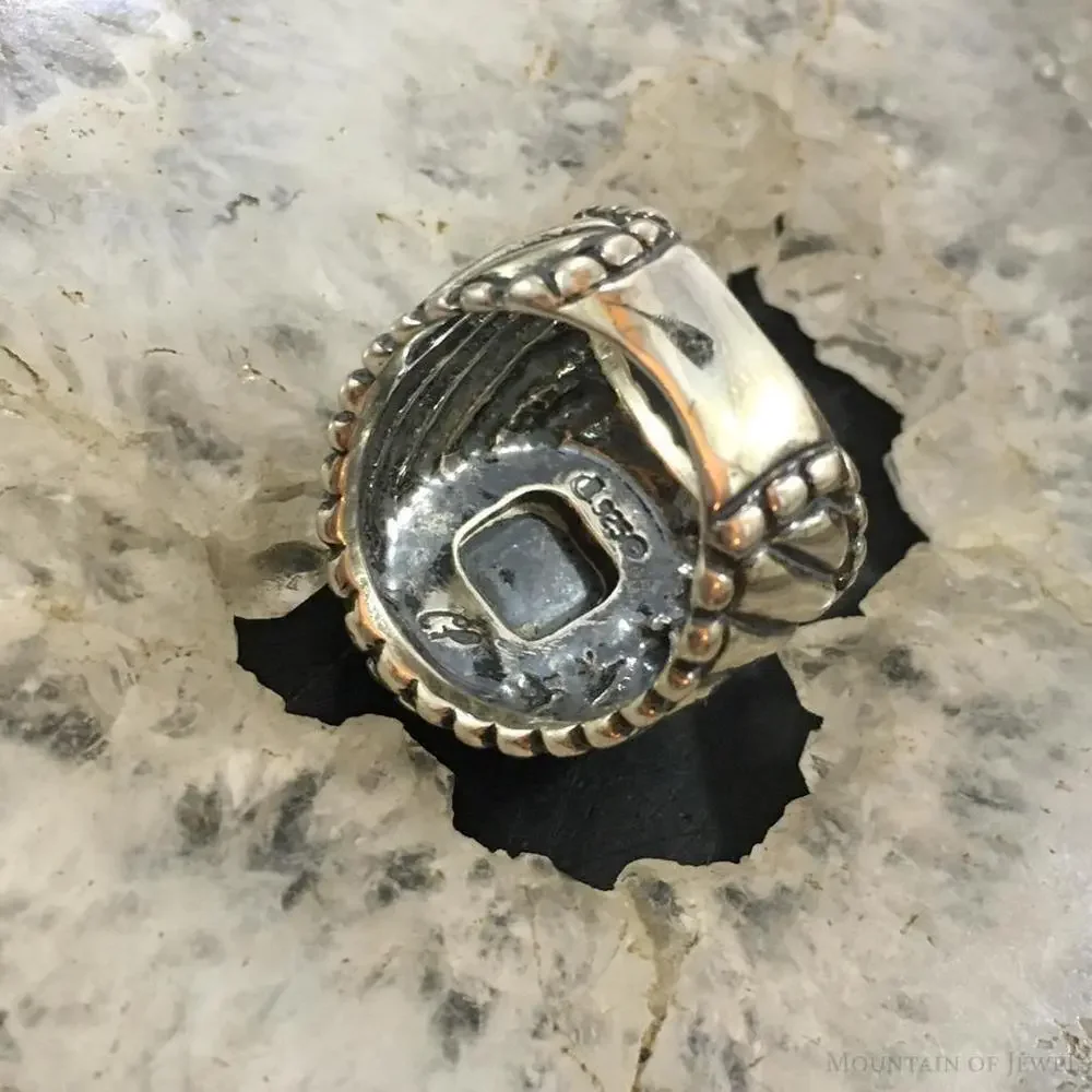Carolyn Pollack Vintage Sterling Oval Rhodonite Decorated Unisex Shield Ring